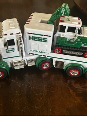 HESS Green & White Toy Truck with Mini Excavator